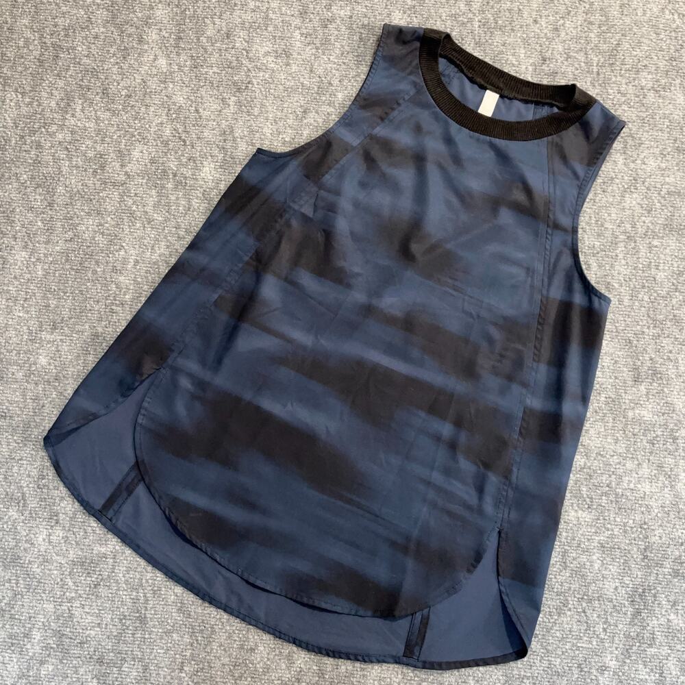 Athleta Blue Black Sleeveless Tank Top XS High Low Hem Athletic Casual